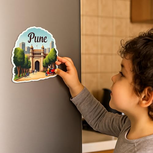 Image of Naxon Pune Souvenir Wooden Fridge Magnet - 3x3 Inch Stylish Refrigerator Magnet for Kitchen & Home Decor | Shaniwar WADA & Cultural Heritage Design | Travel Souvenir Gift from Pune City | Pack of 1