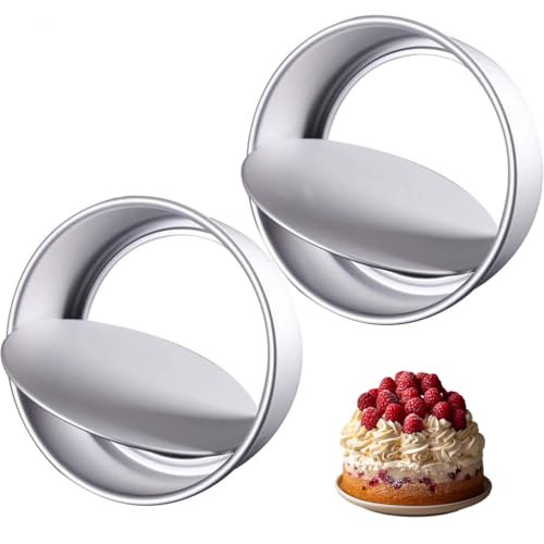 ruitao 2 Pack 6 Inch Non-Stick Deep Aluminum Round Cake Pan with Removable Bottom Cake Baking Round Cake Tin Set with Loose Base for Wedding/Birthday/Christmas Party