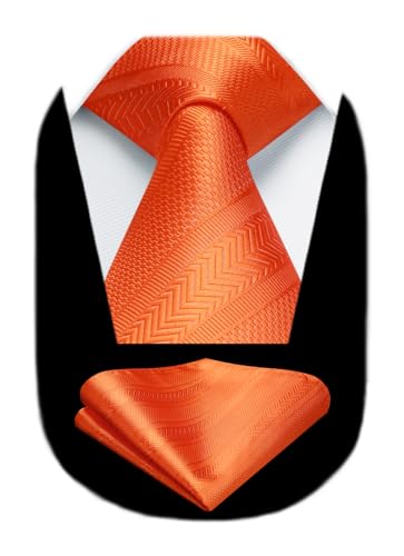 Image of HISDERN Stripe Tie Mens Ties with Pocket Square Set Classic 3.4'' Silk Formal Necktie Handkerchief for Business Wedding