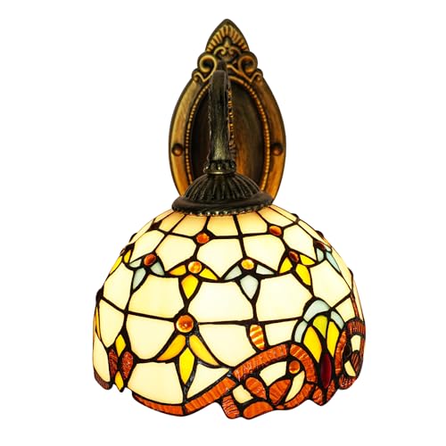 Image of Wall Sconce Stained Glass Bowl Wall Fixtures 1-Light Wall Light in Antique Brass with Mermaid for Bedroom Hallway Stairway Balcony