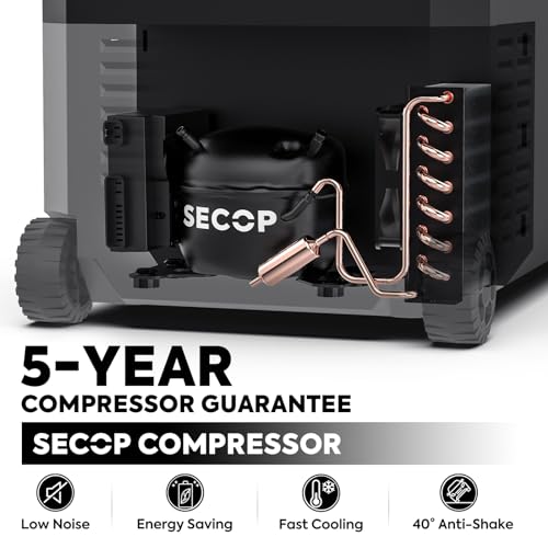 ICECO JP40 ProD 12V Refrigerator, Dual Zone Portable Fridge Freezer Powered by SECOP, Electric Cooler with Wheels,12 Volt Car Fridge with AC/DC, -4℉～68℉, Refrigerator for Car and Home Use