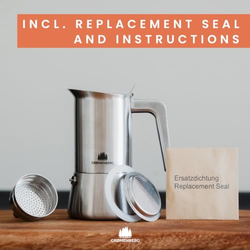 Groenenberg Moka Pot | Espresso maker (4-6 Cup) incl. extra sealing I Stainless steel I Induction-Safe I Enjoy your delicious Moka pot coffee