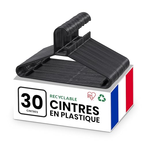 Iris Ohyama - Iris Ohyama, Cintre, Cintres plastique, Fabriqué en france, 39 cm, Lot de 30 cintres, Cintre gain de place, CHM-39, Noir, Hangers, Cintre pantalons, Chemises, Manteaux, Robes, Résistants