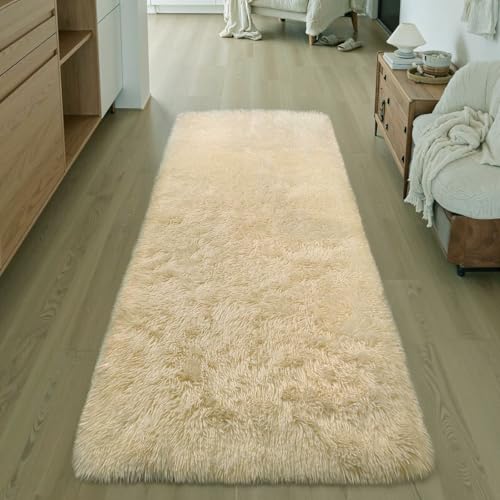 Tapis Moderne à Poils Longs Élégant Beige Shaggy