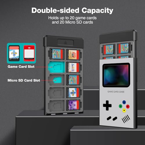 Image of HEIYING Switch Game Card Case for Nintendo Switch 2 / OLED / Lite Games Cards, Metal Game Storage Holder with 20 Games Card Slots and 20 Micro SD Cards Slots