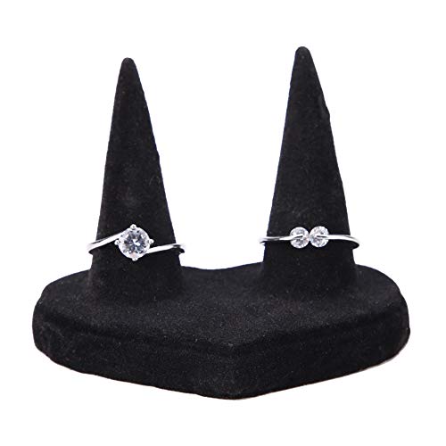 Finger Ring Display Showcase Jewelry Holder Storage Counter with Black Velvet Ring Display Rack Jewelry Organizer Stand(2Fingers)