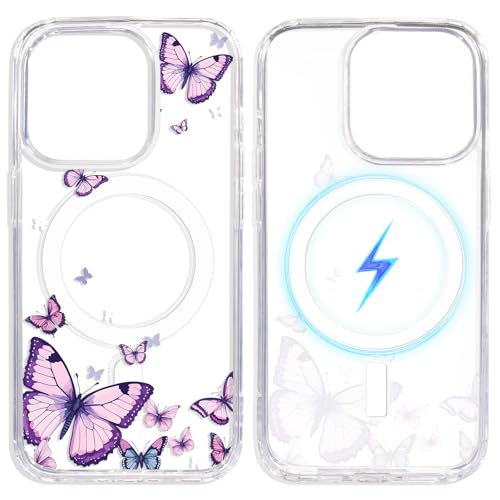 Coque transparente pour iPhone 14 Pro OOZ Crystal avec motif papillon violet