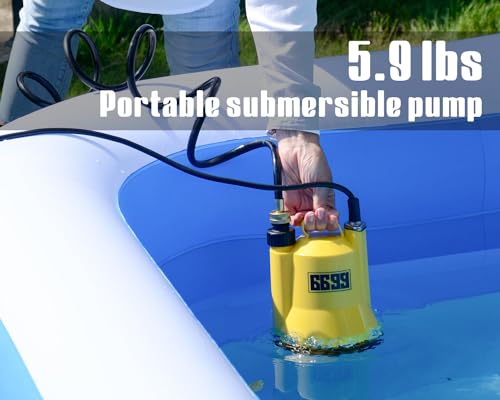 1/6HP Portable Utility Pump Submersible Small Backup Sump Pump Draining Tool to Remove Water from Flooding House Basement Pool Tankless Heater Flushing Pump with 10-Foot Cord SUB 1100