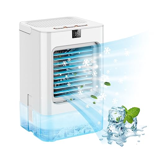 Avarmora Aire Acondicionado Portatil,Enfriador De Aire, 4 en 1 Evaporativo Silencioso Ventilador con 7 Colores,3 Velocidades,Pantalla LCD,Mini Aire Acondicionado para el Hogar Oficina(700ml)