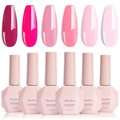 Image of MelodySusie Bright Pink Gel Nail Polish Set - 6 Colors Nude Pink Neon Pink Purple Soak Off UV LED Gel Polish Gift for Women Nail Art Manicure Salon DIY Nail Design Decoration at Home