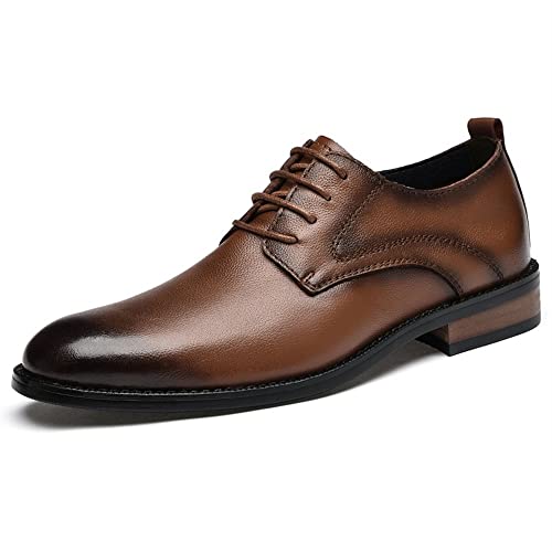 Formal Shoes for Men Lace Up Round Burnished Toe Derby Shoes Leather Rubber Sole Slip Resistant Low Top Party