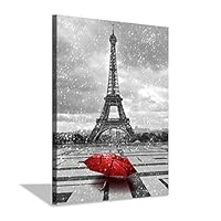 ARTISTIC PATH Eiffel Tower Painting Wall Art: Paris Cityscape Artwork Red Umbrella Picture Print on Canvas for Bedroom (18''W x 24''H,Multi-Sized)