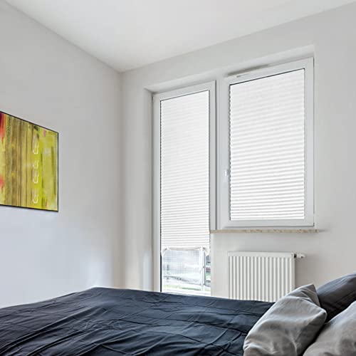 White Blinds For Windows, Temporary Window Shades Light Filtering Pleated Fabric Shade No Drilling Self Adhesive Blinds Room Darkening Blinds For Home Office Window - 24X59Inch (Fit Windows 15In-24In) #TOP2