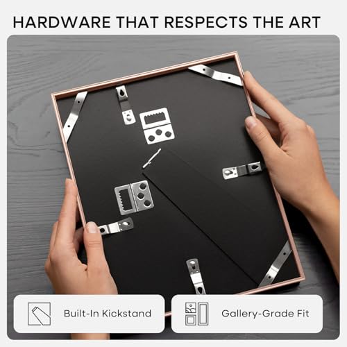 Image of Homeforia A5 Frame Rose Gold, High End Metal 5.8 x 8.3 Picture Frames Matted to 4.1 by 5.8 inch Art, A5 Display Photo Frame with Mat A6, 5.8x8.3 Rose Poster Frames, Tempered Glass, Wall Kit, Set of 1