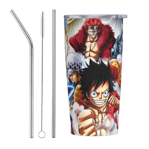 ワンピース アニメ ストロー&ストローブラシ付き マグカップ コーヒーカップ 600ml コンビニカップ タンブラー ステンレス製 保冷 保温 車用 蓋付き 持ち運び 水筒 大容量 直飲み キャラクター 人気 プレゼント
