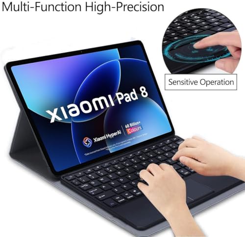 Image of HOM Tri-Fold Detachable Wireless Bluetooth Keyboard with Trackpad /Touchpad Tablet Cover Case for Xiaomi Mi Pad 8 /8 Pro Tablet 11.2 inch