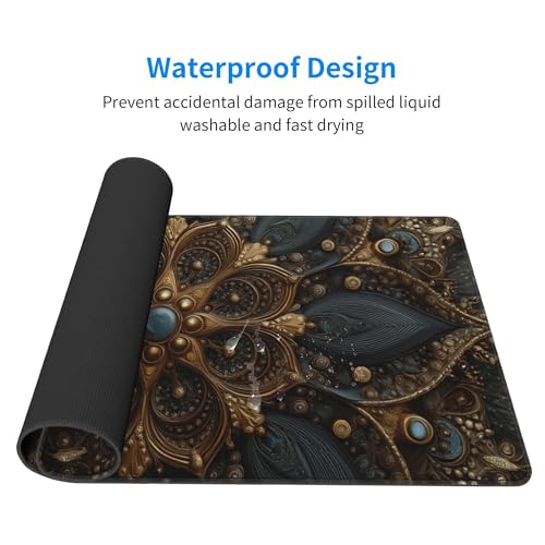 Image of Mandala Pattern Extended Gaming Mouse Pad, with Stitched Edges Large Mouse Pad Desk Protector, Rubber Base Mousepad Keyboard Mouses Mat for Work Game Office Home- 32 inch X 12 inch Inch,E181
