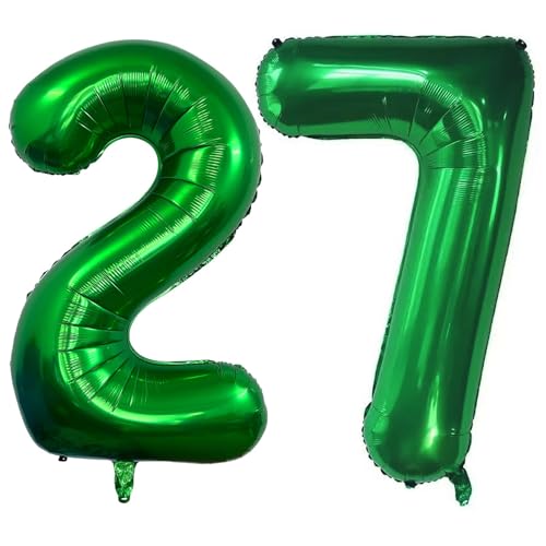 Image of Number 27 Dark green Balloons 40 Inch Giant Dark green Foil 27 Helium Balloons for 27th Dark green Birthday Party Supplies 27th Anniversary Events Decorations