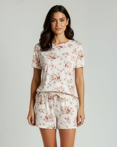 Image of Real Essentials 2 Pack: Women's Short Sleeve Pajama Short Set - Comfy Lightweight Soft Lounge Sleepwear (Plus
