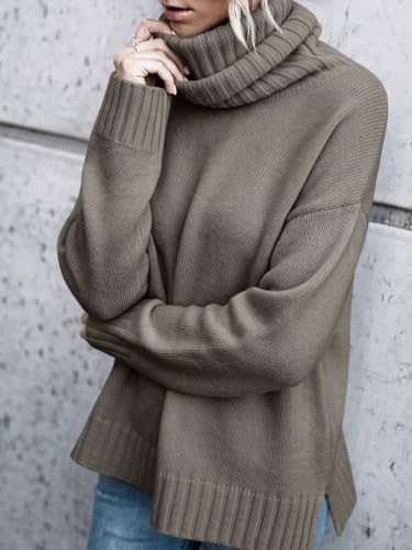 Image of FISACE Womens Oversized Turtleneck Pullover Sweater Cable Knit Sweater Tops