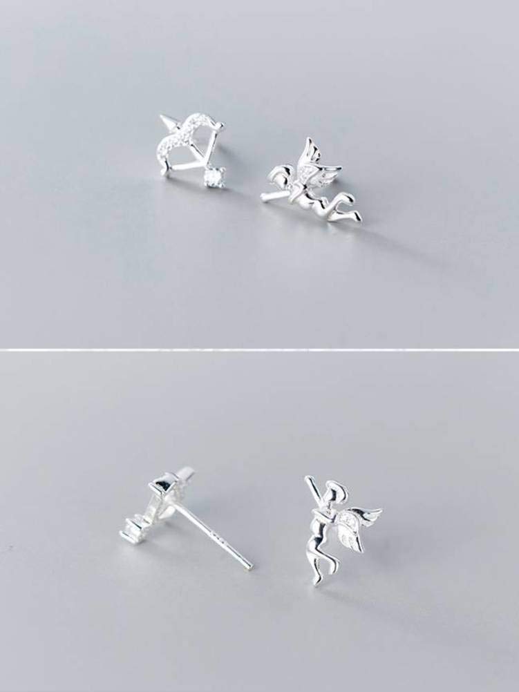 RWRAPS Ohrringe für Damen, S925 Silber Ohrringe Damen Asymmetrische Amor Engel Diamant Pfeil und Bogen Ohrringe Roségold