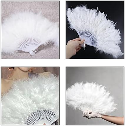 YHCHEYI feather fan delicate soft dancing fan folding hand fan four seasons cosplay 1920s retro party wedding dress decoration stage gift (elegant white)