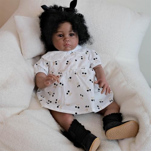 Muñeca Reborn Bebé Negra 24 Pulgadas Lifelike con Accesorios miniatura 3