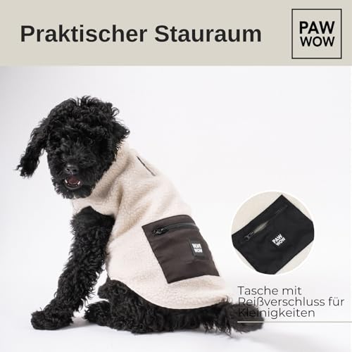 PAW WOW MIKA Hundejacke | Hundemantel Teddy-Fleece | Hunde-Weste mit Bauchschutz für kühle Temperaturen (Beige, L)