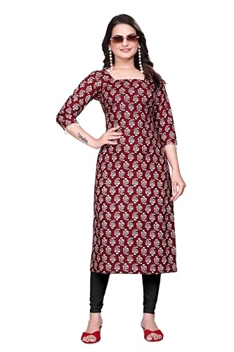 Image of Women's Pure Cotton Straight Fit Straight Cambric Jaipuri Printed Kurti