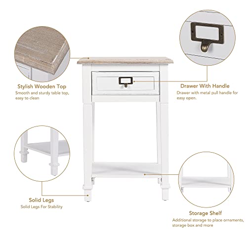 Wnutrees Rustic Farmhouse Accent End Table, Nightstand Side Tables With Drawers And Open Storage Shelf For Living Room Bedroom, Wooden Top, Handcrafted Finish, Set Of 2 #TOP5