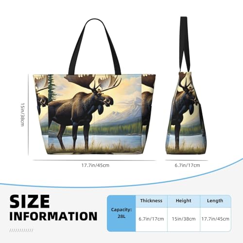 (Moose Cute Deer) Large Beach Tote Bag For Women With Zipper Foldable Lightweight Travel Pool Bag For Vacation Shopping4