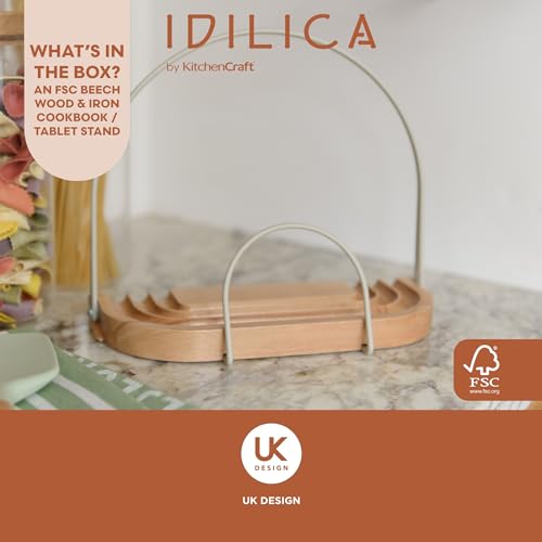 KitchenCraft Idilica Beechwood Cookbook Stand, Adjustable Recipe Book and Tablet Holder, Reading Rest, 23 x 18 x 9cm - Image 4