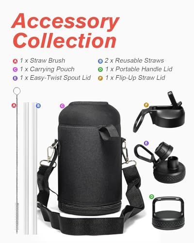 Image of Coolflask Half Gallon Water Bottle Insulated with Straw & 3 Leakproof Lids