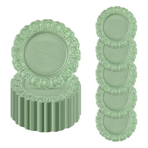 Kreiaoer 100 Pack Charger Plates Bulk 13 Inch Round Plastic Dinner Plate Chargers with Floral Rim, Reusable Decorative Plates for Weddings, Parties, Banquets, Events, Restaurant Decor, Green
