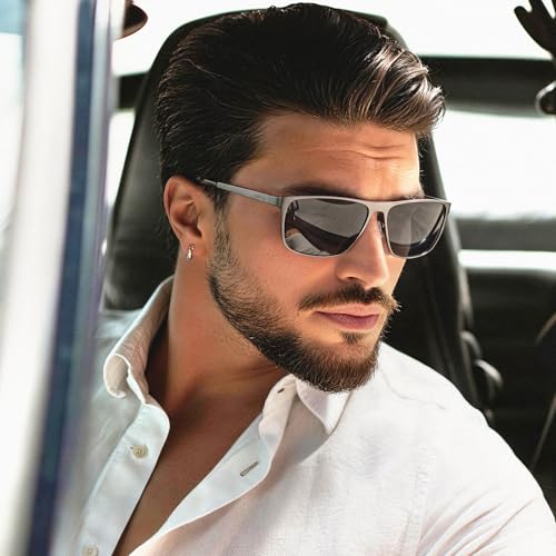 Image of CARFIA Spring Hinge Metal Polarized Sunglasses for Men UV Protection Lightweight Square Sun Glasses for Driving Fishing Golf