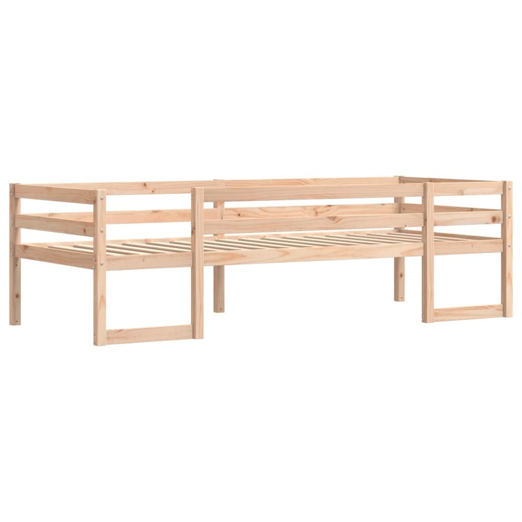 Łóżko dziecięce 80 x 200 cm, lite drewno sosnowe, wytrzymała rama łóżka do pokoju dziecięcego, surowe drewno, bezpieczna ochrona przed wypadnięciem