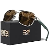 LUENX Aviator Sunglasses for Men Driving Square Polarized Polygon Lens - UV 400 Protection with Accessories(Brown Lens)