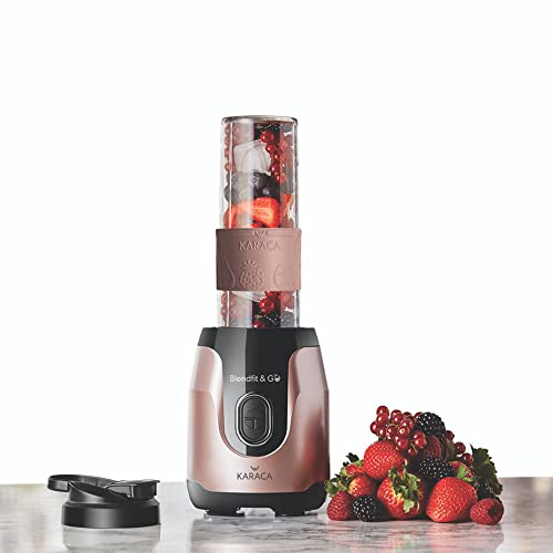 Karaca Blendfit Go Personal Personal Smoothie Mixer, Rose Gold, 550 W, 600 ml, Milkshake Blender, BPA Free, Sticky Feet, 4 Knives, Ice Crush Function
