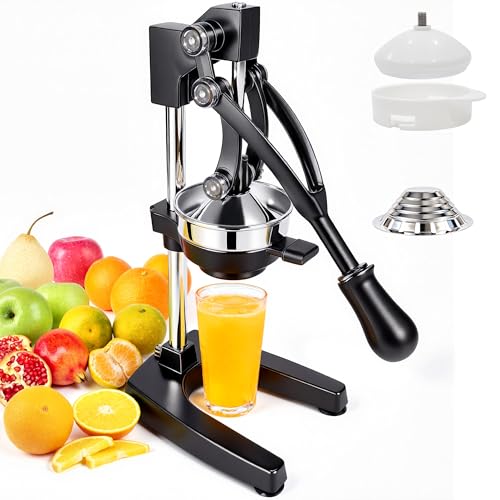 Image of Manual Juicer Hand Press, 304 Stainless Steel Citrus Juicer for Orange Lemon Pomegranate, 19 inch Extra Tall Heavy Duty Juice Press with Dual Molds for Apple & Pear, Stable Suction Base