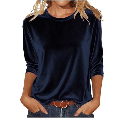 Ladies Jumpers Velvet Long Sleeve Tops Crew Neck Solid Gold Velvet Pullover Elegant Tunic Top Soft Loose T Shirts Casual V Neck Ladies Sweatshirts Classic Lightweight Women's Jumpers Work Blouses