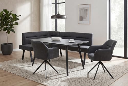 byLIVING Eckbank Montreal, Langer Schenkel rechts, Bezug in anthrazit, Gestell in schwarz, Ziernaht im Rücken, Taschenfederkern, Esszimmerbank, Küchenbank, Maße: 128 x 181, H 87, T 56 cm