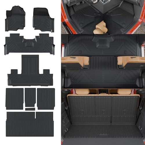 Thinzyou Floor Mats Compatible with 2025 2026 Ford Expedition 7 Seats Captain Chair (NOT Max) Cargo Mat Trunk Mat Cargo Liner Trunk Liner Expedition Accessories (Floor Mats+Trunk Mat+Backrest Mats)