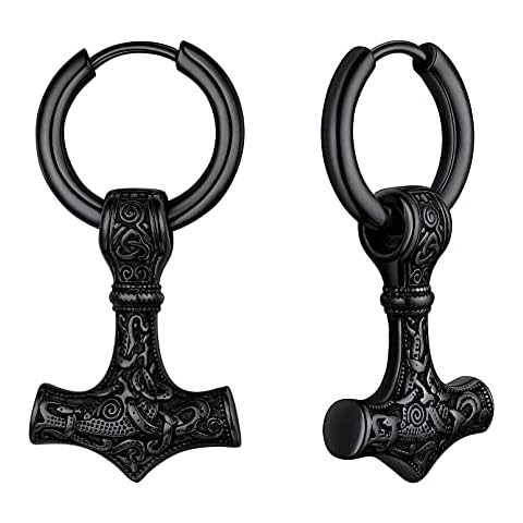 FaithHeart schwarz Thors Hammer Ohrstecker Wikinger Stil Mjölnir Ohrstecker mit Geschenkebox für Weihnachten Halloween Cover