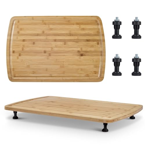 Cubierta de estufa y tabla de cortar de bambú carbonizado 30"x21" - Tabla extra gruesa de 0.8" con patas, ranuras para jugos y patas resistentes al calor para RV, isla de cocina y encimera miniatura 1