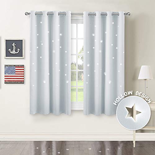 PONY DANCE Rideaux Enfant d'Etoile - Décoration de Fenêtre Rideau Panneaux Formes Perforées Draperies avec Oeillets, Elegant pour Bébé Chambre, 117 x 137 cm, Gris Blanc, 1 Paire