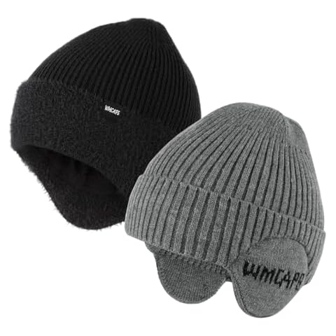 Wmcaps Winter Fleece Line Beanie with Earflap for Men Women, Outdoor Warm Thermal Knitted Hat Stocking Caps Cover