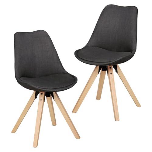 FineBuy Chaise de Salle à Manger Lot de 2 Tissu Anthracite/Bois 48x87x42cm scandinave | Chaise de Cuisine - Capacité de Charge maximale: 110 kg - Chaise sans...
