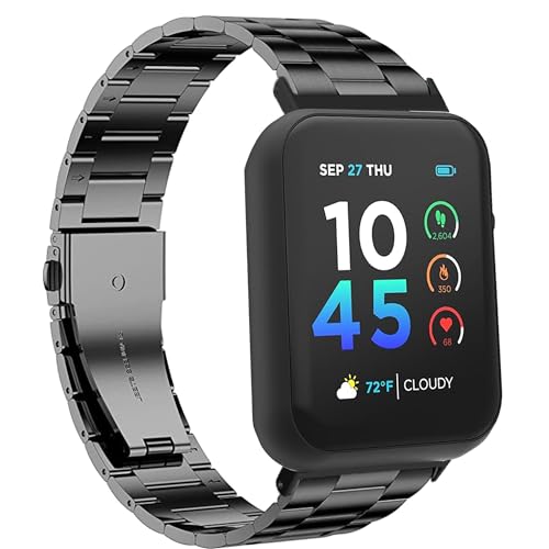 Lamshaw Compatible for ITOUCH AIR 4 Bands, 24mm Stainless Steel Metal Replacement Strap Bracelet Women Man Compatible for ITOUCH AIR 4 41mm / 46mm / Air 3 44mm Smartwatch (Black)