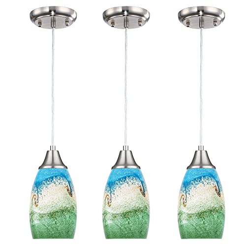 Karyfine 3Pack Mini Pendant Lights Kitchen Island Hand Blown Art Glass Hanging Ceiling Pendant Light Over Island Stained Glass Pendant Light Shade For Bed Room,Hallway,Dining Room,Stairs #TOP28