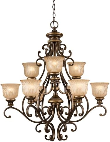 Crystorama Norwalk 9 Light Bronze Umber Chandelier with Glass Shades